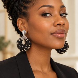 Boucle d’oreille en pagne africain Bogolan Nia